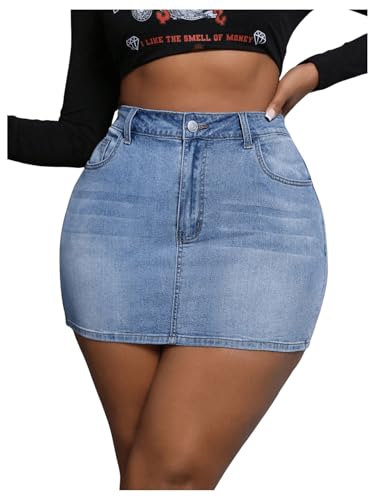 MakeMeChic Women's Plus Size Denim Skirt Mini High Waisted Zipper Bodycon Jean Skirt