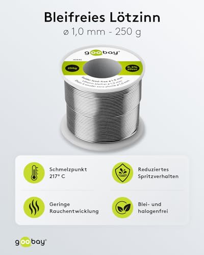 Foto von Goobay 40845 Lötzinn bleifrei ø 1mm Lötdraht mit Flussmittel / 0,3 % Silber / 0,7 % Kupfer / 217 °C Schmelzpunkt Löt Zinn bleifreies Löten 250g