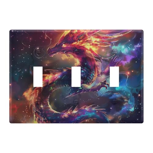 Light Switch Cover Color Flame Dragon Galaxy Wall Plates for Electrical Outlets 3 Gang 202b6300