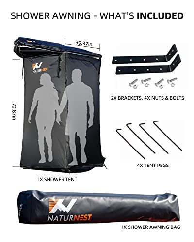 BAMACAR Naturnest Car Shower Awning Tent, Overland Showers Tent with Roof Rack Camping for SUV Jeep Turck Van Car Vehicle Awning Shower Room Outdoor Overlanding Showers All-top Side Restroom Trailer