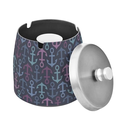 Cenicero para cigarros con tapa, sin humo, para interiores, exteriores, patio, ancla náutica, cenicero, hogar, acero inoxidable, decorativo, impermeable