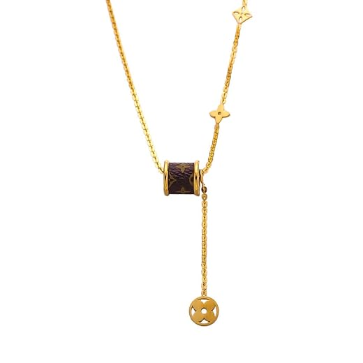 Designer Gold Chain Necklace with Leather Pendant, Cross Charms, Religious Jewelry, Fashion Accessory