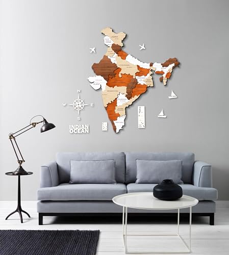 Image of AD INFINITUM 3D Wooden Map of India | Home Decor | Office Decor | A great gift for travelers | Wall decor State and Capital names with Borders (Multicolor Multilayer, 4x3 Feet, INDIA MAP)