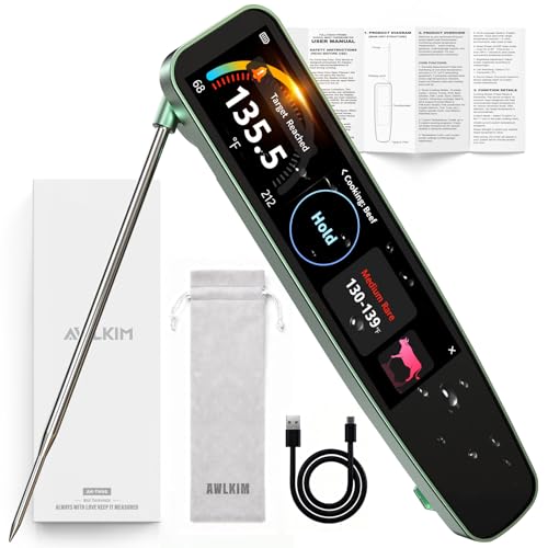 0.5s Instant Read Smart Meat Thermometer Digital, 3.8″ HD Touchsc...