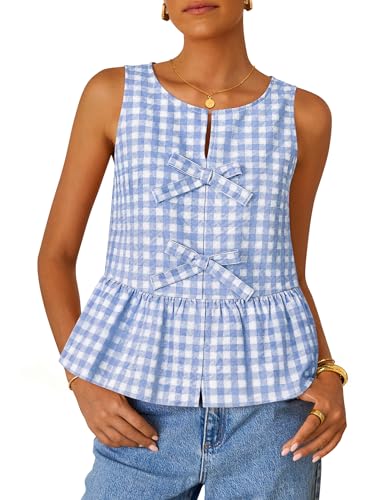 ZESICA Women's Summer Sleeveless Gingham Tank Tops 2026...