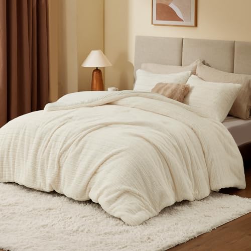 Image of BEDELITE Fleece Twin Comforter Set -Super Soft & Warm Fluffy Cream White Faux Fur Bedding, Luxury Fuzzy Heavy Bed Set for Winter with 1 Pillow case
