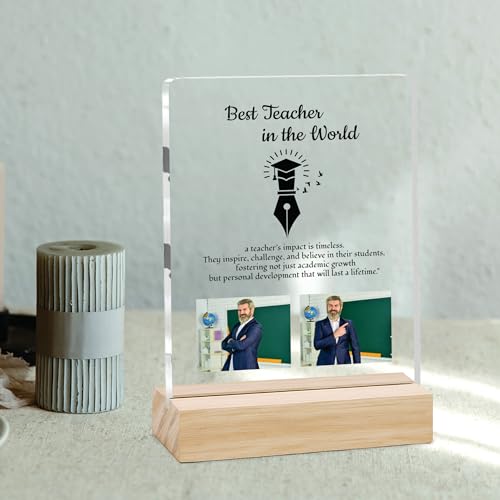 Image of Giftplease Best Teacher Plaque | Personalized Photo Frame with Wooden Stand | Appreciation Gift for Teachers | Teacher's Day Retirement Farewell Gift (Custom Photo & Text CTH 06