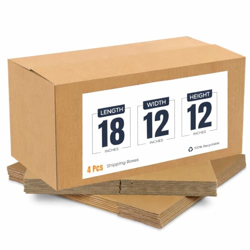 Image of 5-Ply Corrugated Cardboard Box for Packaging | 18 inchx12 inchx12 inch | Brown | Pack of 4 | for Shipping, Moving & Storage