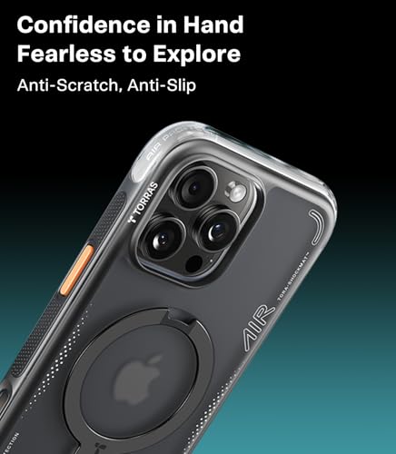 Image of TORRAS Ostand Q3 Air for iPhone 15 Pro Max Case with MagSafe & 360 Magnetic Stand, Dynamic Airbags, Mil-Grade Protection, Camera Control, Shockproof & Stylish Case for iPhone 15 Pro Max 6.7 inch, Black