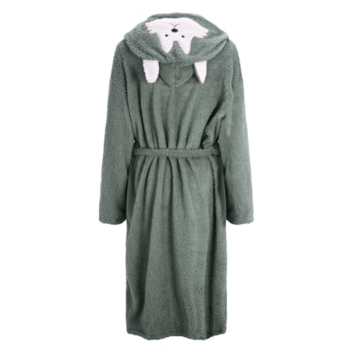 HGps8w Women Girls Cute Ears Hooded Plush Robe, Fleece Cozy Warm Bathrobe Fuzzy Female Spa Robe with Pockets & Belt4