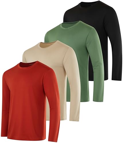 Image of Real Essentials 4 Pack: Men's Dry-Fit UV Moisture Wicking UPF 50+ SPF Sun Protective Fishing Hiking Swim Long Sleeve Shirt