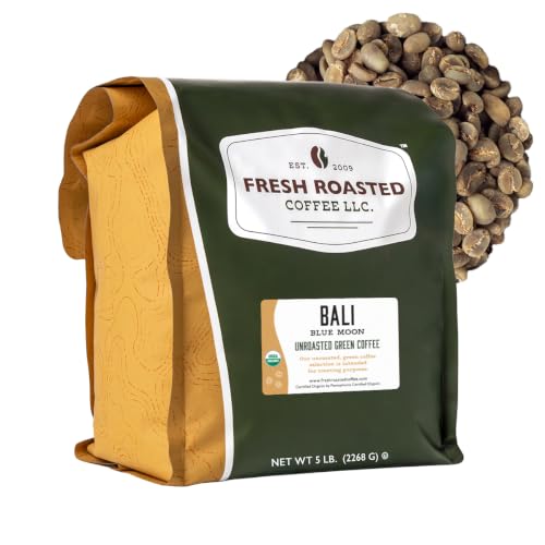 Fresh Roasted Coffee, Organic Bali Blue Moon Unroasted Green Coffee Beans for Home Roasting, USDA Organic, 100% Single Origin, Kosher, 5 lb (80 oz)