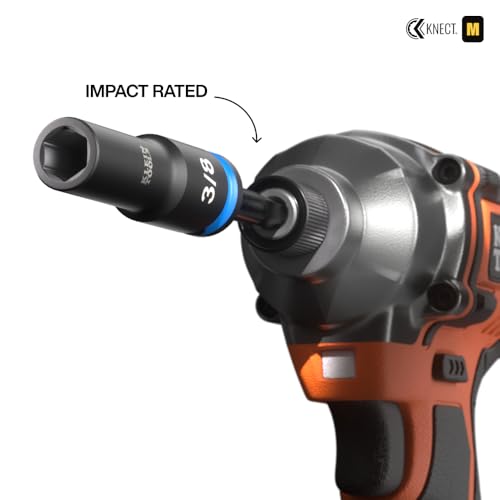 Image of Klein Tools 65109IMPCT KNECT Deep-Well 3 /8-Inch Drive Impact Socket Set, SAE, 9-Piece Tool Set with Impact Driver Adapter, Multi-Purpose Wrench Adapter, Color-Coded, MODbox Socket Organizer