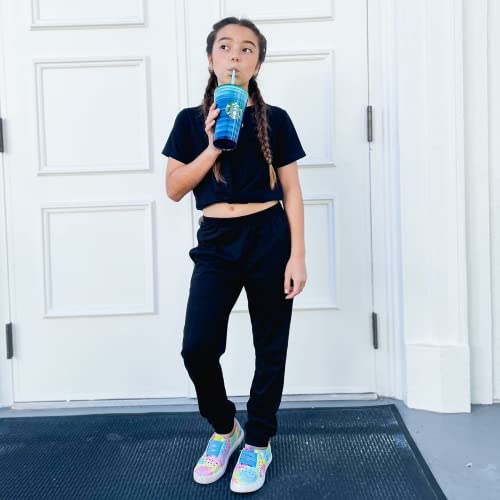 Arshiner Girls Black Outfits For Fall Autumn 2 Pcs Activewear Twist Front Top And Pants Set 6-7 Years Old #TOP2