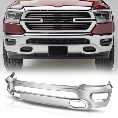 Auto Dynasty Front Bumper Impact Face Bar Compatible with 2019-2024 Ram 1500, w/o Active Park Assist, Park Distance Sensors, Polished Chrome