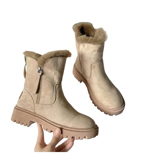 Bota Feminina Forrada com Pelúcia, Cano Curto, Solado Tratorado, Bege, Nº 35 – Estilo, Conforto e Aconchego para o Inverno