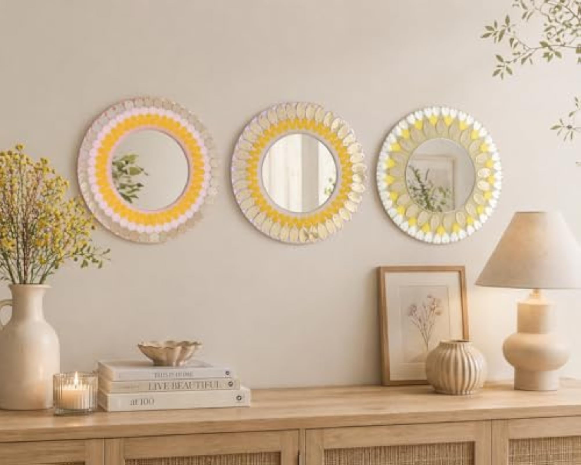 Resin Decorative Wall Mirror with Sequins Design