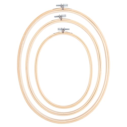 Image of Framendino, 3 Pack 3 Sizes Oval Embroidery Hoops Bamboo Circle Cross Stitch Hoop Ring Frames for Sewing DIY Craft