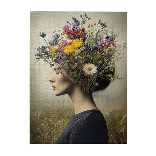 CDSASHCA 500 pcs Adult Wooden Jigsaw Puzzle,Surrealist Girl,Flower beds on her Head,Unique Adults Artworks,Enjoy The Puzzles Solving Process,can Improve Intelligence and Observation -  ZH- Puzzle-37980