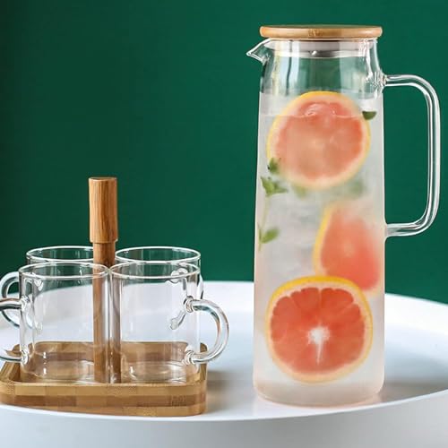 Image of Bellemax Premium Glass Water. Jug - 1.8 LTR, Transparent, Hot Cold Water Glass Pitcher with Wooden Lid Water Jug, Iced Tea, Milk and Juice Beverage Carafe, Lemon JugS 1800ML (TM-14)