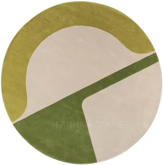 FARHAN CARPET Round Modern Abstract Circular Hand-Tufted Wool Rugs (Green 5' ft Diameter)