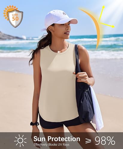 Image of PINSPARK Workout Tank Tops Woman Ice Silk UPF 50+ Athletic Yoga Shirts