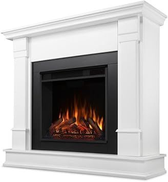 Real Flame Silverton 48 Electric Fireplace with Mantel for Living Room or Bedroom, Replaceable Fireplace Insert Heater, Realistic Log and Flame Effect, Remote Control, Timer, White
