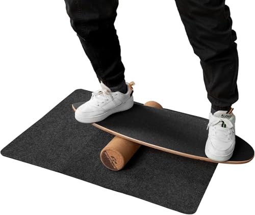 GOPLUS Tabla de Equilibrio de Madera con Rodillo de Corcho y Alfombra de Fieltro Antideslizante, Tabla de Surf Interior, Mejora la Fuerza del Tronco, Balance Board Carga Máxima 100 kg (Negro)