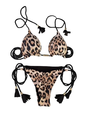 GORGLITTER Bikini Damen Set Bikini Leopardenmuster 2 Teiliger Bikini-Sets Neckholder Bademode Triangel Bikini Thong Strandmode Strand Outfits Leoparden S