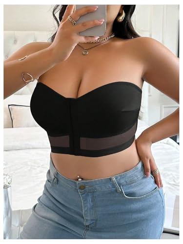 Image of MakeMeChic Women's Plus Size Strapless Bras Front Closure Half Push Up Bra Bandeau Wireless Bralette for Large Bust
