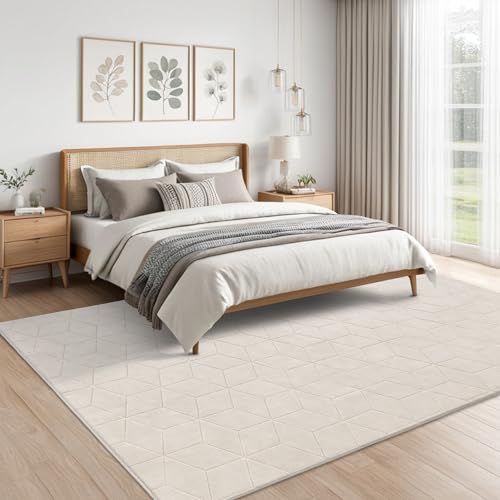 Tapete beige suave y esponjoso 5x7 ft geométrico antideslizante lavable miniatura 6