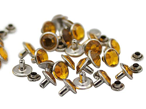 Allstarco 11Mm Gold Topaz H107 Acrylic Rhinestone Rivets For Garments Leather, Sewing And Crafts Diy Jewelry Making In Bulk Bracelet Handbags Flipflops - 40 Pieces #TOP12