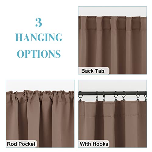 Image of RYB HOME Kitchen Window Curtains - Blackout Privacy Half Window Curtains for Bedroom Bathroom Dining Living Room Cafe Office Short Tiers Drapes, W 34 x L 36 inches, 2 Panels, Mocha