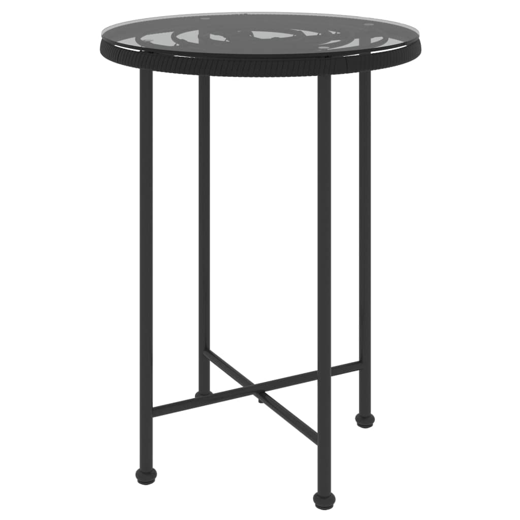 Mesa de comedor negra de 55 cm de diámetro, tablero de cristal templado y marco de acero, resistente a los rayos UV, mesa redonda para exterior, para jardín, terraza, balcón, bistró