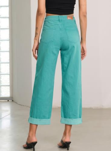 Image of Sidefeel Barrel Jeans for Women High Waisted Wide Leg Baggy Stretchy Trendy Raw Rolled Hem Capri Cropped Ankle Denim Pants