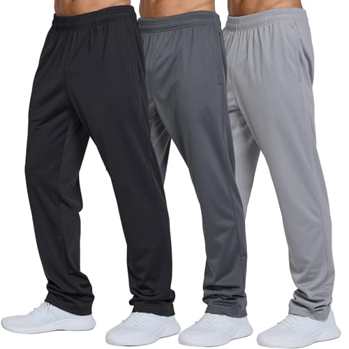 Ultra Performance 3 Pack Mens Athletic Open Bottom Sweatpants Active Track Pants Casual Tricot Wide Leg Sweat Pants for Men