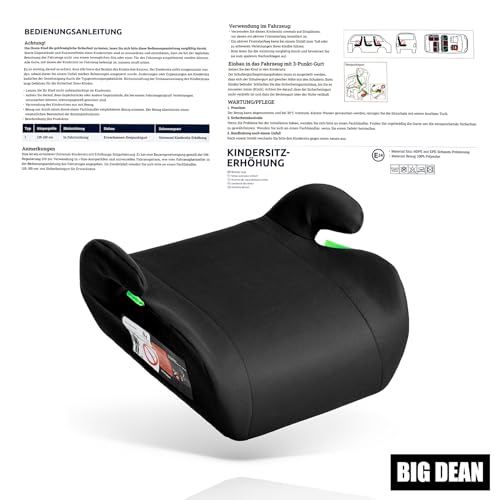Kindersitzerhöhung nach neuster i-Size Norm R129 Schwarz Sitzerhöhung (125-150cm) Kinder Auto BigDean
