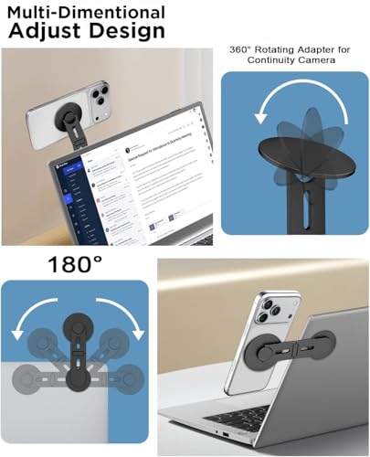 Image of RIGGEAR Magnetic Phone Mount for Laptop /Monitor /Floating Car Screen, Mobile Holder Compatible with Magsafe for MacBook, Foldable Adjustable Mount, Works with All Phones Using Included Ring(Black)
