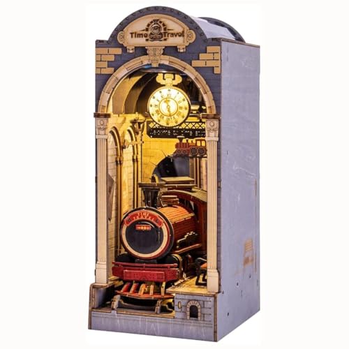ROBOTIME Book Nook Kit DIY Miniature House Kit 3D Wooden Puzzle Booknook Decorative Bookend...