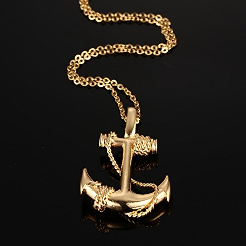 JAJAFOOK Mens Womens Vintage Gold Plated Stainless Steel Anchor Charm Pendant Necklace4