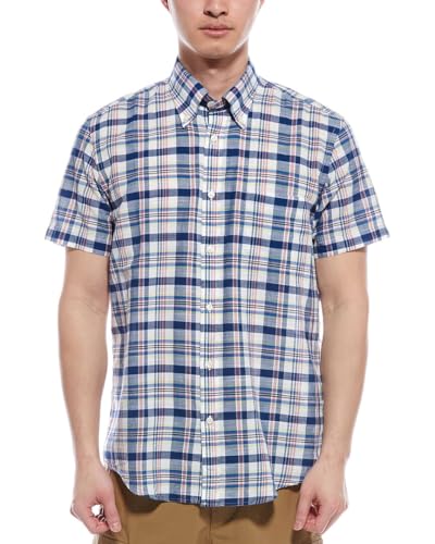 Brooks Brothers Mens Lightweight Cotton Short Sleeve Madras Plaid Button Down Shirt,