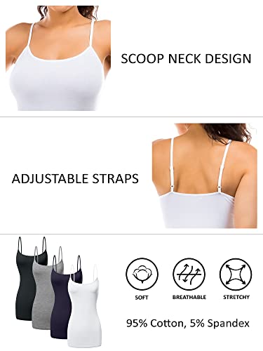 Image of Long Cotton Camisole Tank Tops for Women | Basic Braless Layering Tops with Adjustable Spaghetti Straps