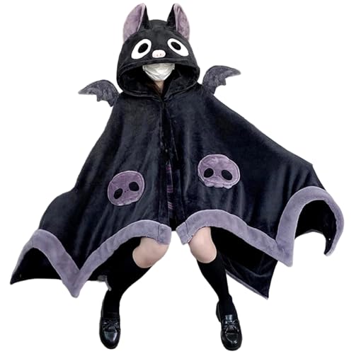 Sudadera con capucha de murciélago, capa de manta portátil de murciélago de dibujos animados con ala de demonio, manta suave de gran tamaño para Halloween para el hogar, capa de fiesta temática