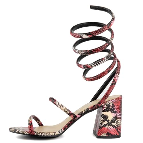 Sugar Women's Strappy Spiral Wrap Block Heel Sandals – Open Toe Dress Heels Comfort – Ankle Strap Party & Wedding Shoes2
