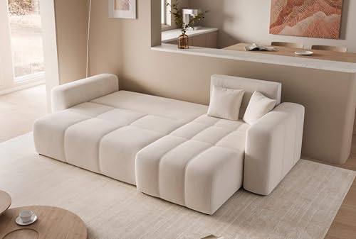 GREKPOL Sofa mit Schlaffunktion 145x248 - Beige Ecksofa mit Schlaffunktion und Bettkasten - Sofa 3 Sitzer - Schlafsofa - Couch - Schlafsofa mit Bettkasten – Bild 7