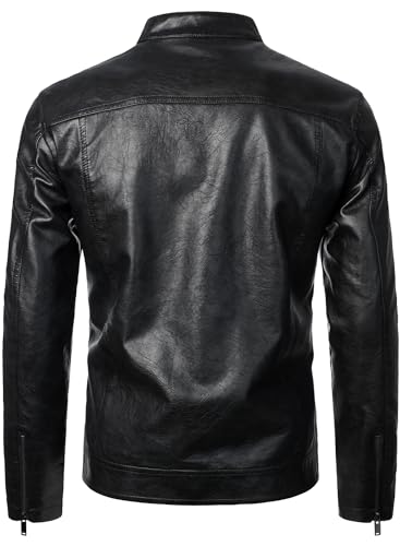 HOOD CREW Men’s Faux Leather Jacket Cool Biker Jackets Vintage Stand Collar Lightweight Leather Outwear Coat3