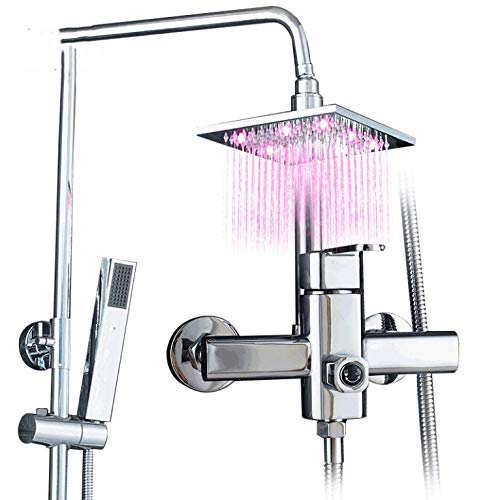 Mitigeur de douche chrome haut de gamme et son ciel de pluie LED au fini miroir