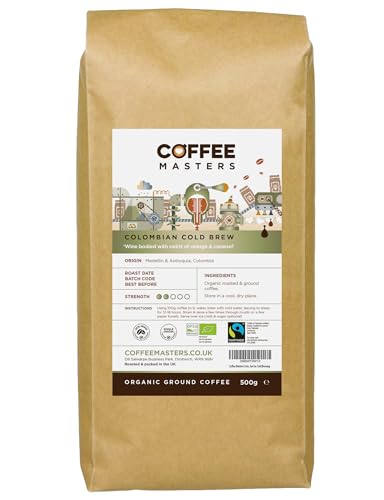 Colombian Cold Brew Ground Coffee - 500g Light Roasted Espresso Bean - Organic, Single Origin, Fair Trade, 100% Arabica Coffee Beans