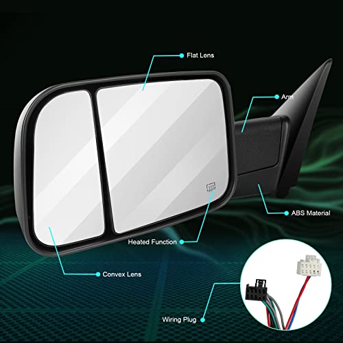 Scitoo Towing Mirrors Replace Mirror Parts With Power Heated Function Compatible For Fit 2010-2016 For Dodge 1500 2500 3500 Models, Comes With Pair Mirrors #TOP3