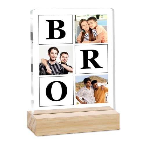 Image of Giftplease Customized Photo And Text Frame With Wooden Stand | Personalised Printed Photo Frame | Gift For Brother | Birthday | (Transparent, 5MM, 6 * 8 Inches), Tabletop BG 02